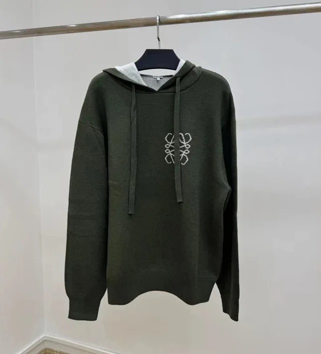 Authentic Loewe Men's Green Anagram Jacquard-knit Wool Hoodie/Sweater - Size: M