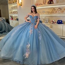 Fairytale Beads Quinceanera Dress for Girls Bow Knot Flowers Decal Off Shoulder
