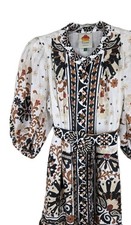 Farm Rio Mini Dress Women Floral Beauty Bouquet Puff Sleeve Vacay Boho SMALL