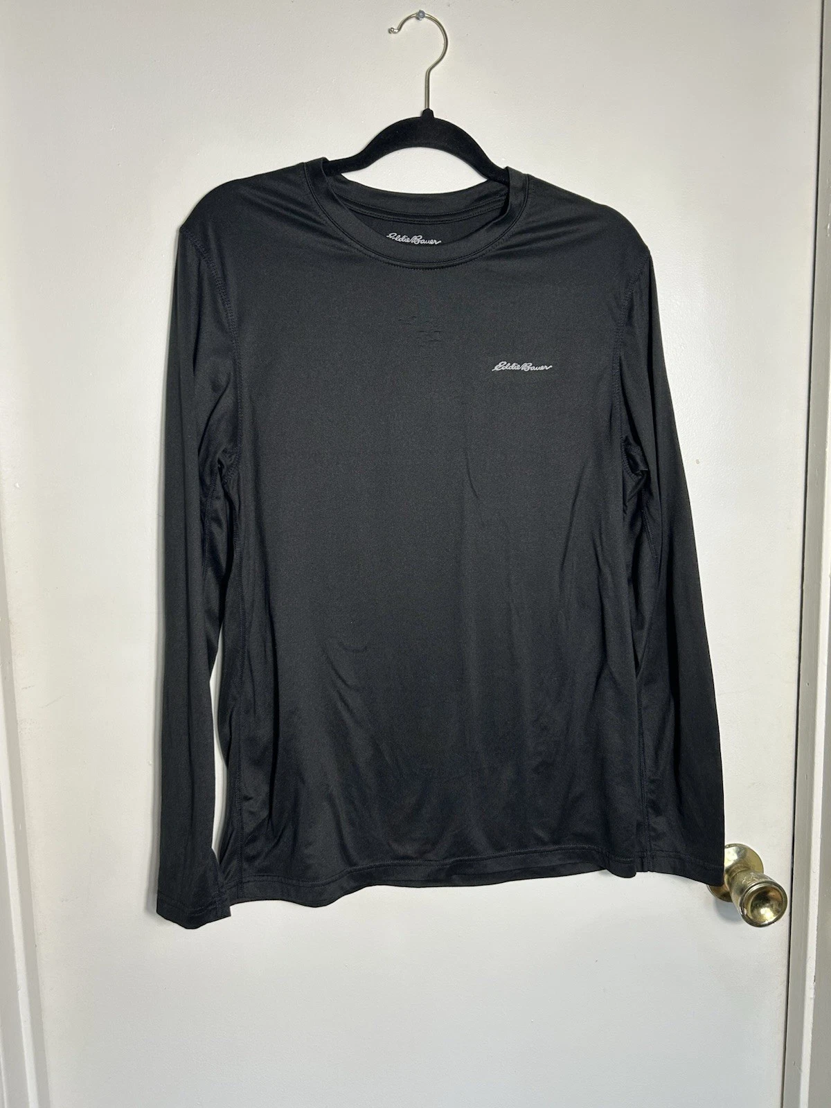 Eddie Bauer Men's Large L Black Long Sleeve Athletic Performance T-Shirt Stretch