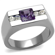 Natural Amethyst & CZ  Gemstones with 925 Sterling Silver Ring For Men's 
