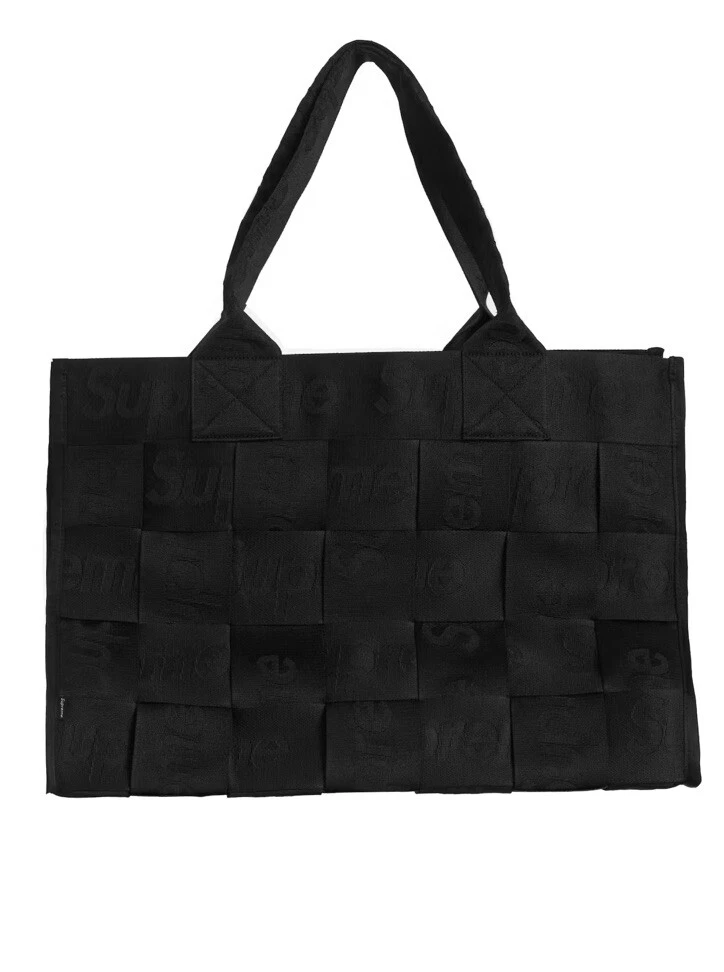 Grand sac fourre tout tissé Supreme noir