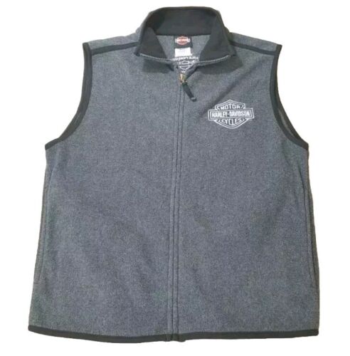 Harley Davidson Biker Fleece Vest Med Embroidered Logo Full Zip Gray Lebanon NJ
