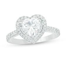 1.50 Carat White Heart Cut CZ Halo Engagement Ring In Solid 925 Sterling Silver