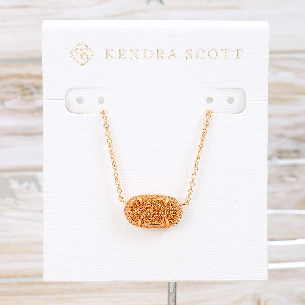 Elisa Rose Gold Pendant Necklace in Rose Drusy