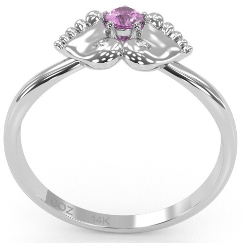 Baby Feet Lab-Created Pink Sapphire Diamond Ring In 14k Gold - Picture 24 of 24