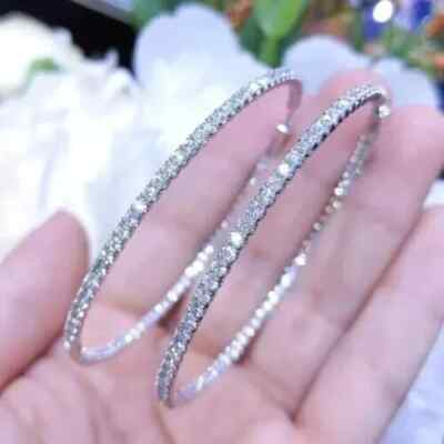 3,40 ct Rundschliff echte Moissanit Huggie Creolen 14 K Weißgold plattiert