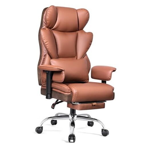 Home Office Desk Chair 500Lb, Comfy Ergonomic Office Chair with Footrest, Brown