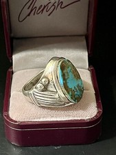 Vintage southwestern heavy sterling silver American turquoise ring Size 10.5