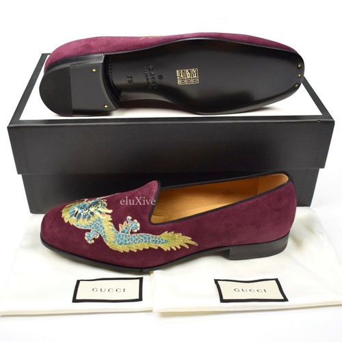NWT $980 GUCCI Mens Wine Red Suede 