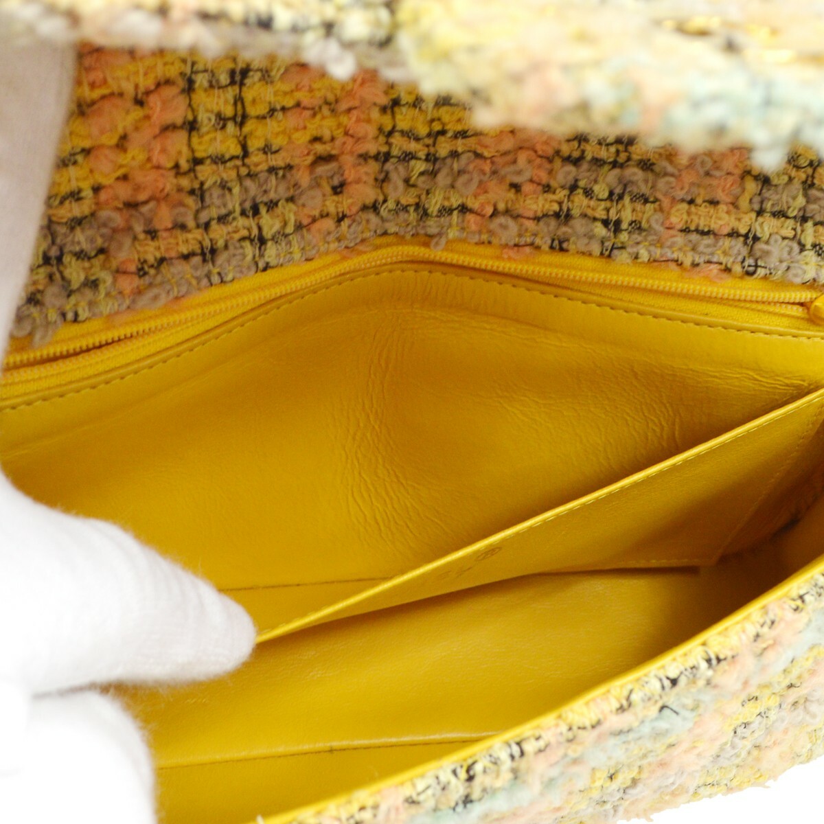 Chanel Yellow Tweed Classic Single Flap 2 in 1 Handbag Set