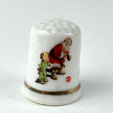 Coke Coca Cola 1" Thimble Bone China Thimble w Gold Trim Santa + Small Child PJs