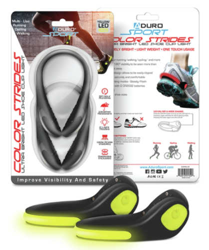 Yellow + Black Aduro LED Shoe Lights Clips Running Cycling Walking Night NEW - Picture 1 of 5