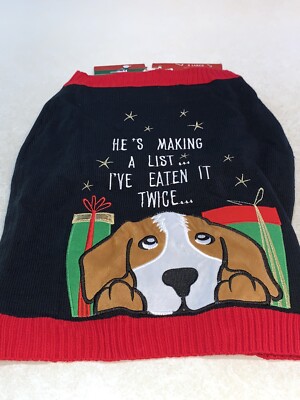 JOLLY KNITS DOG SWEATER  MAKING A LIST, I ATE IT TWICE  CHRISTMAS XL NEW