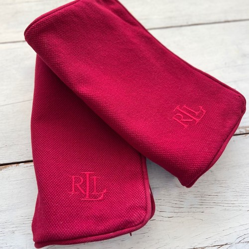 2 Lauren Ralph Lauren Monogram Red Throw Lumbar Decorative Pillow Covers 25x14" - Picture 7 of 9