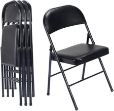 4 Pack Black Folding Chairs with Padded Seats for Outdoor  Indoor, Portable Sta