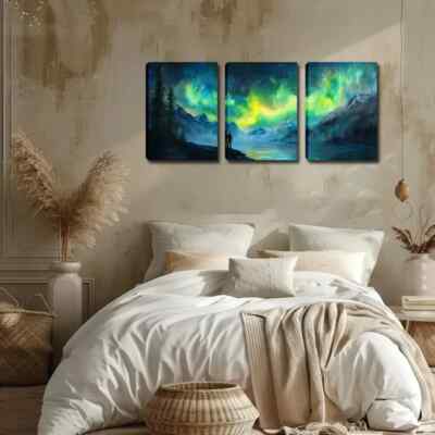 3pcs  Northern Lights And Tiny People Wall Art Canvas Unframed/Framed