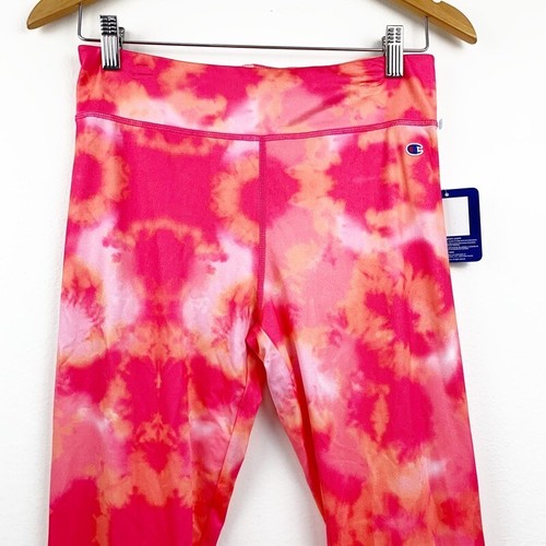 Champion Girls Compression Leggings Pink Tie Dye Script Logo Stretch XL New - Picture 4 of 9