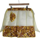 Vintage Sheer Yellow Half Apron Pocket Retro MCM Hostess