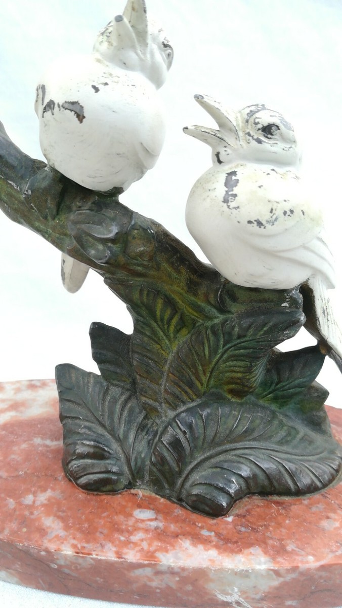 Serre-livres Art Déco Oiseaux En Régule Sur Socle Marbre - Paire