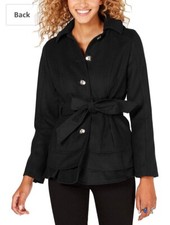Celebrity Pink Juniors Black Belted Hooded Coat Ruffled Hem New Small Rrp £80