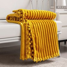 Fleece Blanket Throw Size   51x63 Yellow Soft Plush Fluffy Fuzzy Warm Cozy Pe...