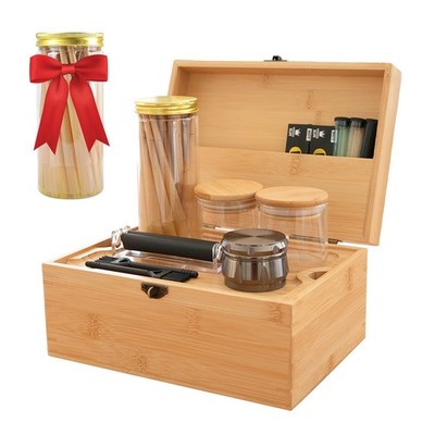 Large Bamboo Storage Box with Removable Tray Kit - Decorative Box Set, Glass ...