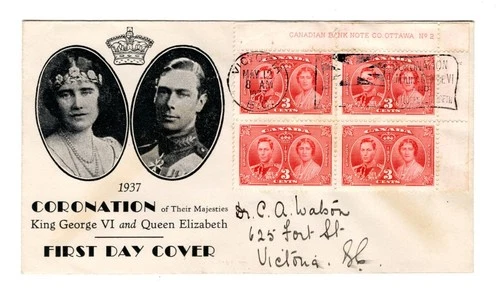 R689 Canada FDC - 1937 George VI Coronation - Plate Block - FDC Cover -