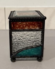 Stained Glass Textured HInged Rectangular Trinket Box Beveled Glass Top