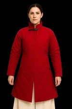 Red Quilted Medieval Gambeson Coat  Padded Armor Jacket for LARP Cosplay