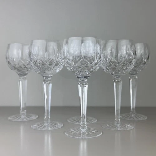 Set Of 6 Waterford LISMORE Vintage Wine Hocks Glasses 7 3/8" Ireland Vintage EXC