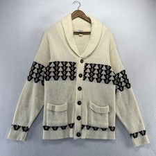Vintage Brent Cardigan Sweater men's Medium Cream Brown Acrylic 50s 60s Shawl