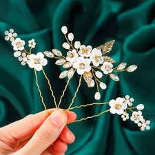 3 Pack Pearl Wedding Hair Pins Flower Bridal Clips Accessories Women Bride