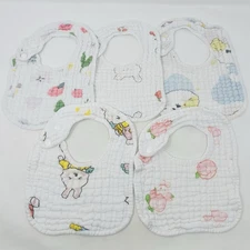 Zainpe Baby Girls 5 Piece Snap Muslin Cotton Absorbent & Soft Feeding Bib 1770