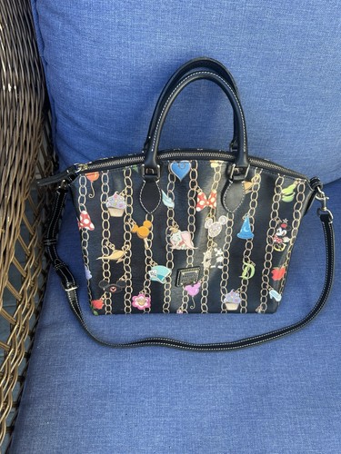 DISNEY DOONEY & BOURKE CHAINS & CHARM CHARACTER DESIGN BLACK SATCHEL PURSE BAG