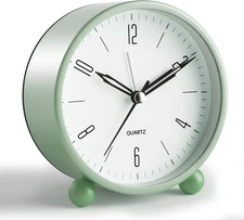 Analog Alarm Clock, 4 inch Super Silent Non Ticking Small Clock with Night Light