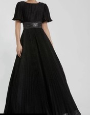 Mac Duggal Women's Black Pleated Sparkle Flutter Sleeve Long Ball Gown 8 $495 