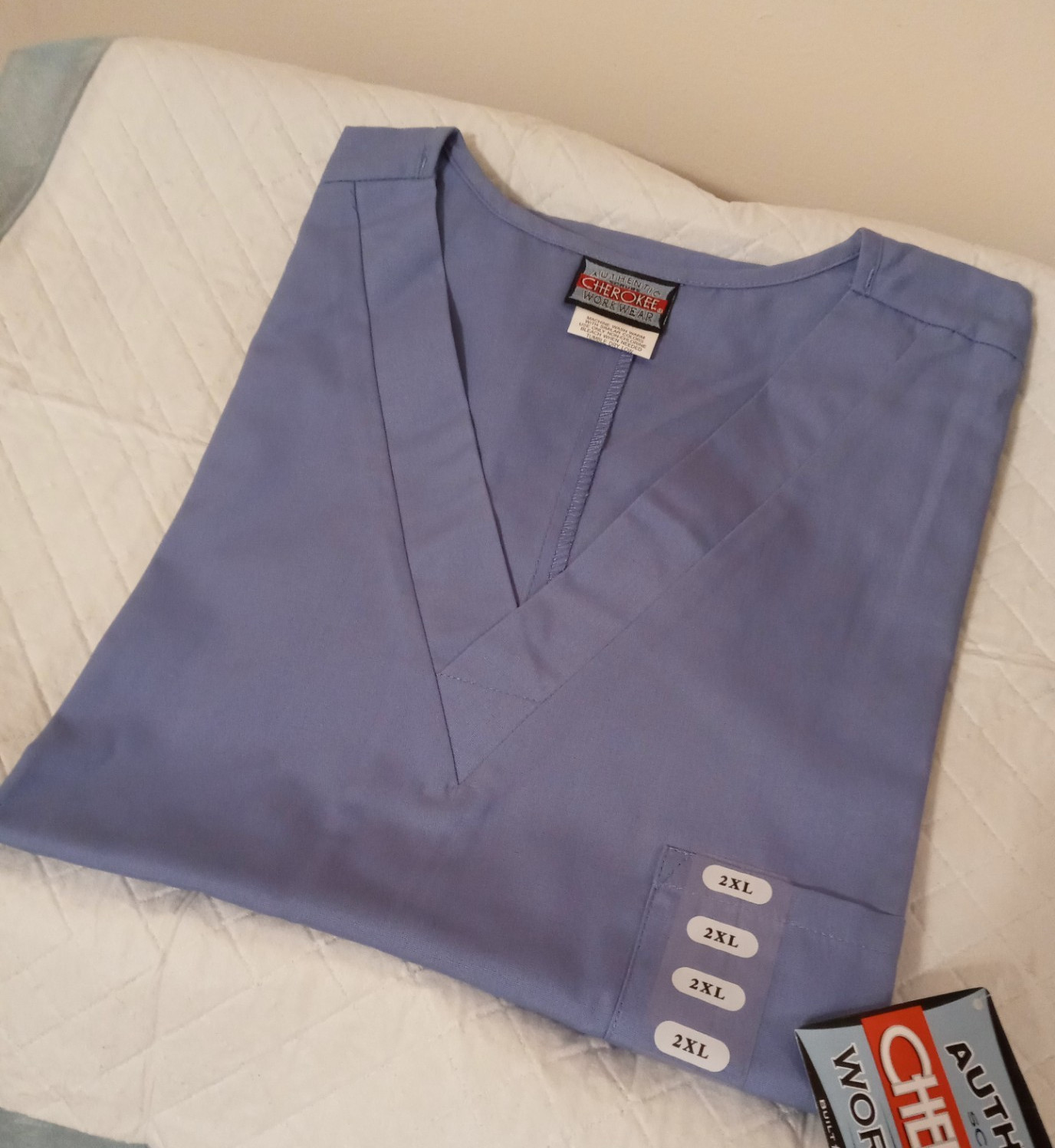Cherokee Workwear Scrubs Top 2XL Unisex Blue Solid Medical Uniform