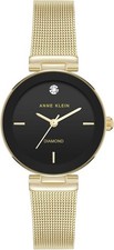 Anne Klein Womens Diamond Dial Mesh GOLD Watch AK-5310BKGB