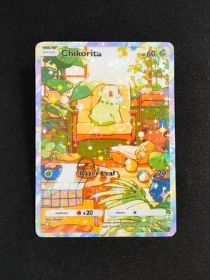   Handgemacht: Chikorita / Endivie | Custom Fan Karte | Stars Holo Design