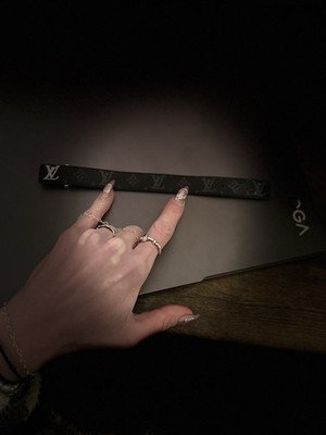 Unisex Black and Grey Monogram Adjustable Leather Bracelet