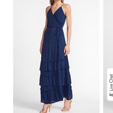 NWT Express Navy Blue Sleeveless Wrap Maxi Dress with Tiered Ruffle Skirt Size S