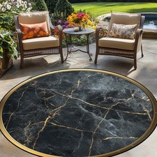 140cm 140cmHKStorage Marble Grain Printed Round Area Mat - Elegant Black  Golde