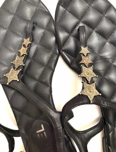 Chanel Interlocking CC Logo Leather T-Strap Sandals / Size : 6.5 / 36.5 Authent - Picture 3 of 8