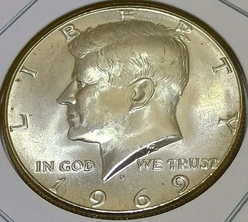 A 1969 D Kennedy Half Dollar 40% SILVER US Mint "Uncirculated"
