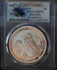 2019 AUSTRALIA SILVER KOOKABURRA 1oz PCGS MS70  COIN IN KOOK FIRST STRIKE SLAB