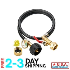 Durable 3ft Propane Refill Hose with ON/OFF Valve & Glow-in-the-Dark Gauge