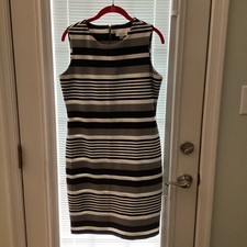 Calvin Klein Size 10 Women’s Dress Black Gray White Stripe Sleeveless Sheath