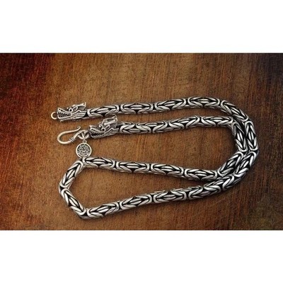 925 Sterling Silber Kette Drache Retro 8 mm Halskette für Herren Damen klassisch Geschenk