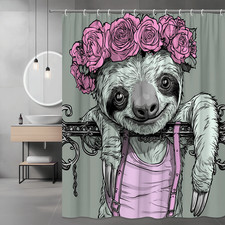 Pink Floral Sloth Shower Curtain Cute Animal Art
